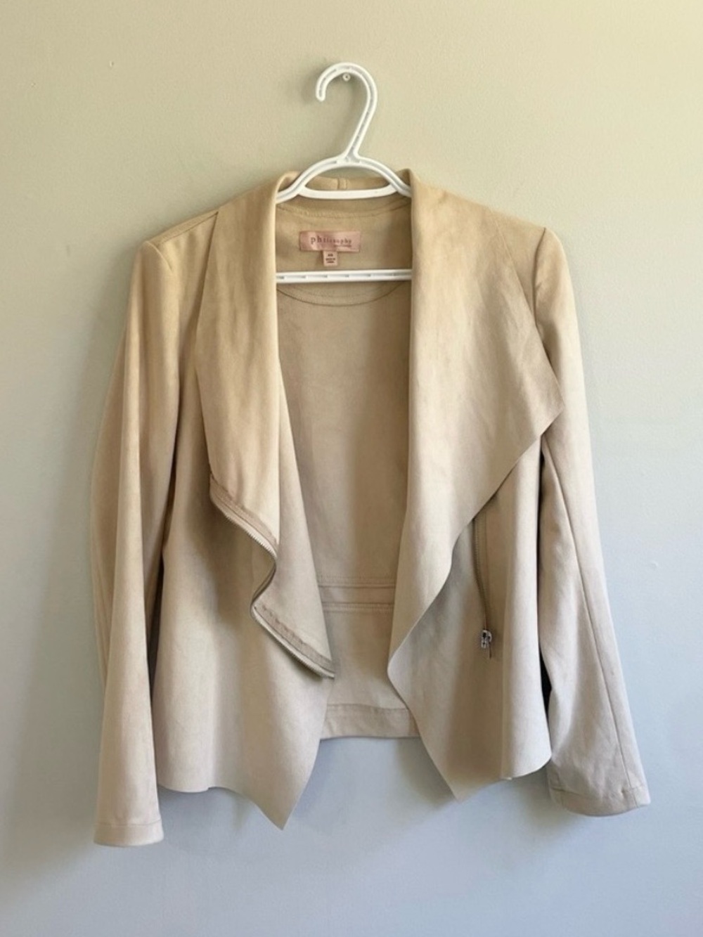 SANDSTONE CREAM FAUX SUEDE MOTO JACKET SILVER ZIPPER PHILOSOPHY